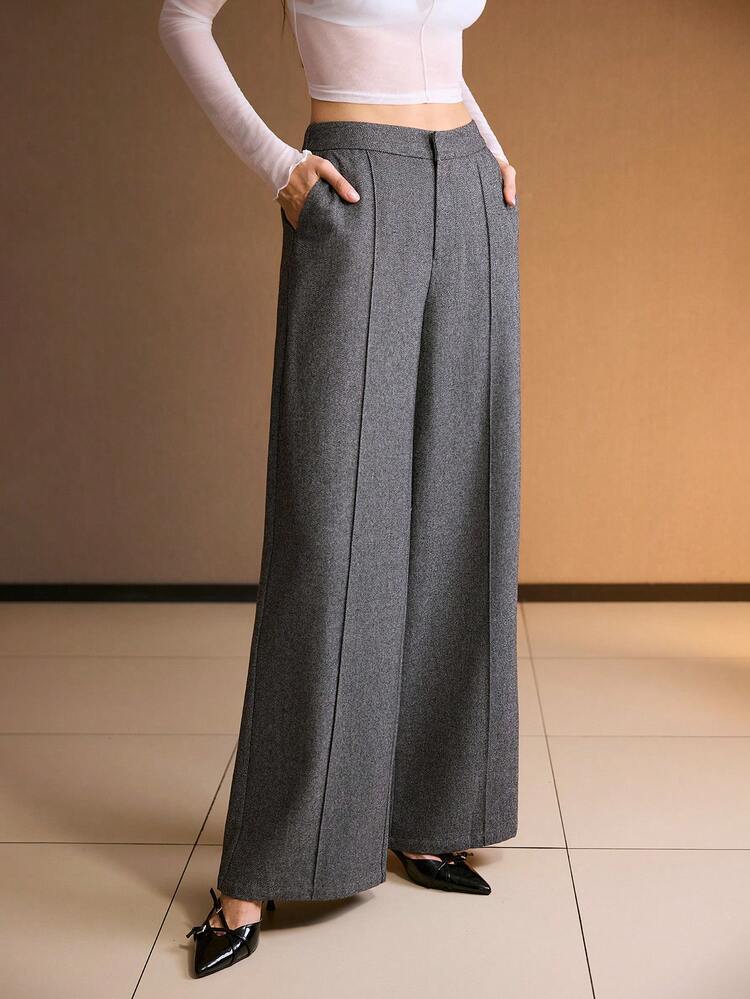 WOMEN'S LOOSE FIT WIDE LEG SEAM FRONT PANTS, AUTUMN/WINTER
