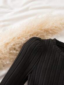 SHEIN 1 Stück Mädchen Rundhals Langarm Geripptes Strick Patchwork Kleid mit Blumen Saum, süß & damenhaft, Herbst