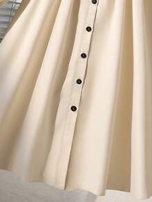 SHEIN 2 件套青少年女孩套装，翻领无袖夹克背心 + 翻领长袖开衫衬衫连衣裙，秋季休闲通勤连衣裙 - 杏色 - 查看 7