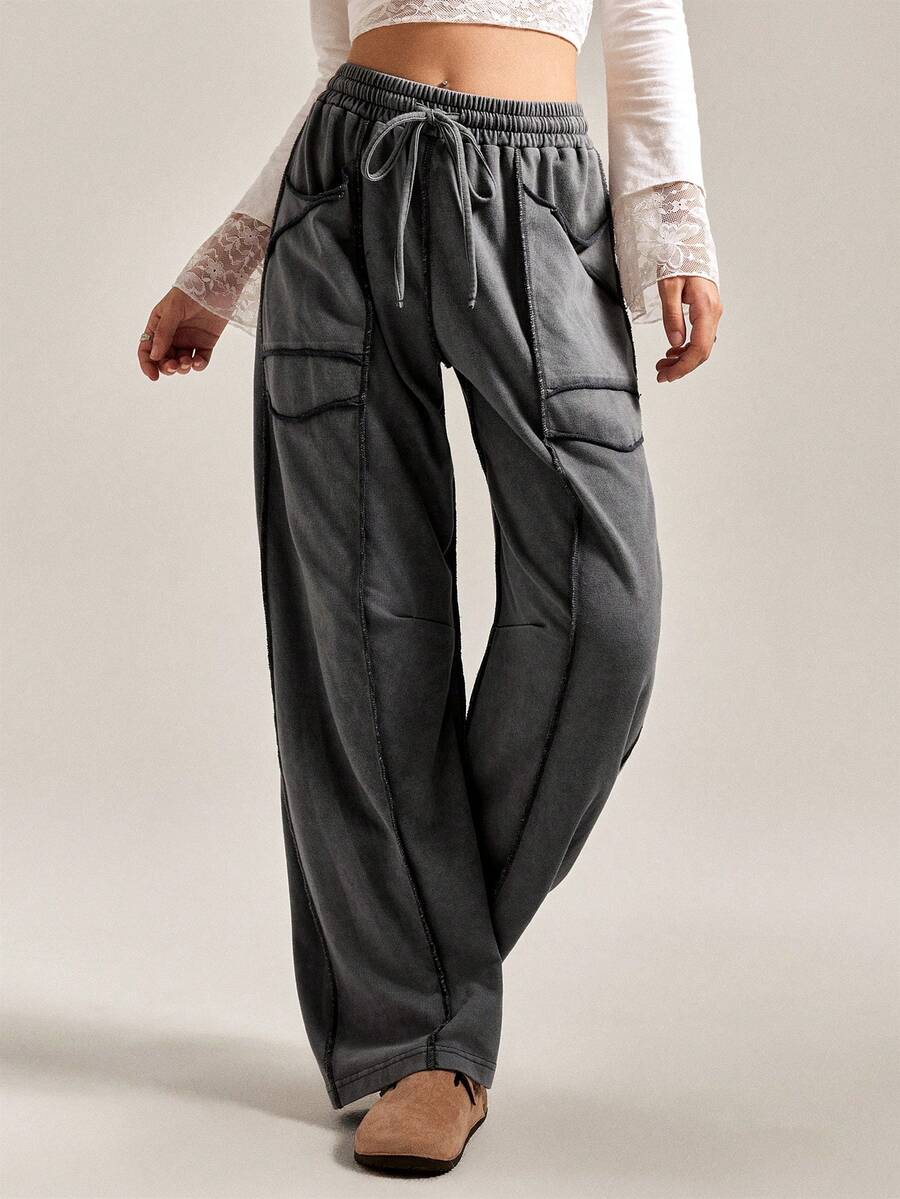 Easelle Women's Casual Dark Gray Sweatpants, Sweatpants Fried Snowflakes, Bloomers Washed Blue, 2025 Autumn And Winter All-Match Outdoor Wear - Dark Grey - View 1