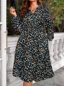 EMERY ROSE Gaun Wanita Ukuran Besar Motif Leopard Hijau Tua, Gaun Kasual Boho Lengan Panjang yang Mengalir untuk Musim Gugur, Pakaian Sehari-hari yang Modis dan Sederhana, Tahun Baru - MultiWarna - View 1