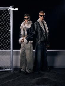 NEON BLANC Men's Street Fashion Woven Long Curved Knife Loose Fit Jeans, Grunge, Couple Things - Black - View 8