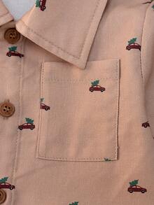 Loomiva 男婴可爱圣诞树和汽车图案长袖衬衫，适合秋冬季外出、居家、度假等场合 - 彩色 - 查看 3