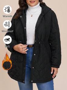 Comfylo Áo khoác có mũ trùm đầu rộng rãi, thoải mái, có dây rút, eo rộng, có đệm, áo khoác mùa đông ấm áp cho nữ, áo khoác chần bông cho nữ, áo khoác chống gió cho nữ, áo khoác ấm cho nữ, áo khoác Lễ Tạ ơn cho nữ, thường ngày cho nữ - màu đen - Xem 4