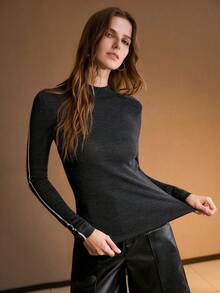 MOTF PREMIUM WOMEN'S SLIM FIT TURTLENECK WOOL SWEATER, AUTUMN/WINTER - Grey - View 3