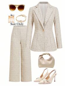 Ellevyn 大码女式长袖休闲西装外套，秋冬女式外套，商务休闲女式办公室工作外套，商务休闲女式西装外套，办公室女装，办公室女装，商务休闲女装，2025新款秋季，通勤百搭 - 杏色 - 查看 2