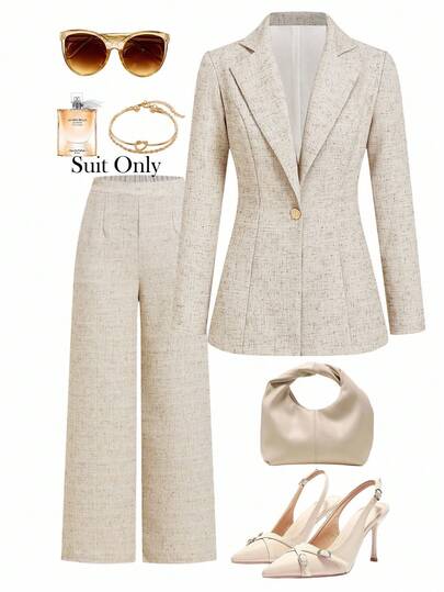 Ellevyn بدلة بنطلون وبلوزة بأكمام طويلة ذات لون واحد مقاسات كبيرة