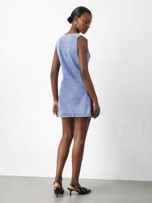 Maija 女士时尚通勤水钻装饰牛仔连衣裙 - 深色水洗藍 - 查看 6