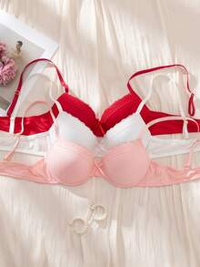 Eraneu 3pcs/Set Women's Christmas Bra, Simple Casual Gather Underwire Bra - Multicolor - View 5