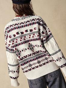 Bohemela 波西米亚风秋冬外套，女士复古风费尔岛图案圆领半开襟针织长袖毛衣，西部乡村风格，适合音乐会、派对、海滩度假、日常穿着、返校、外出、圣诞节、新年等场合。 - 彩色 - 查看 7