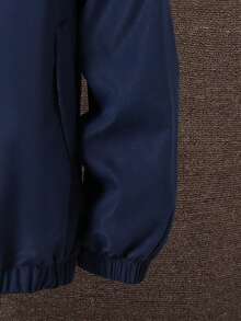 SHEIN Tween Boy Casual Graphic Print Hoodie Jacket, Autumn - Navy Blue - View 5