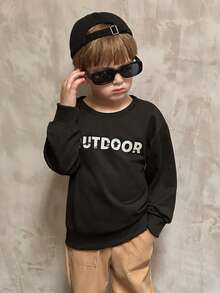 SHEIN 男童字母圖形運動連帽衫和褲子