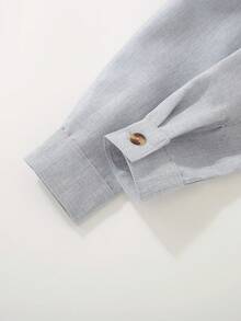 SHEIN 男童休闲日常通勤字母拼布口袋立领长袖衬衫，秋季/春季