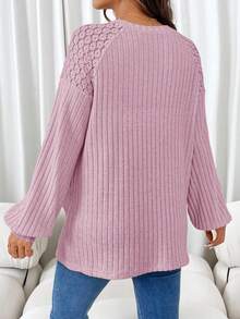 SHEIN Maternity Pink Solid Color Rib Knit Casual Long Sleeve T-Shirt Pullover For Autumn Fall Winter - Baby Pink - View 2