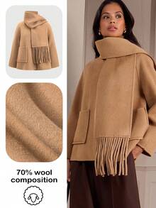 Lilora Women's Solid Color Scarf Design Raglan Sleeve Loose Casual Overcoat With Dual Pockets Women Winter Coat Camel Coat Tan Coat Women Coat With Scarf,Suitable For Valentine's Day, Retro, Date Night, Formal Events, Comfortable, Casual, Outdoor,Business, Retro, Outing, Old Money,Siren Coquettish,  Cruise Attire, Commuting,  Richly Layered, Date Night, Gathering, Minimalism, Birthday, Formal Event, Break, Modest, Chic, Casual, Shopping, Street Wear, Going Out,Autumn Winter