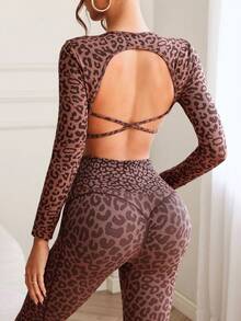 Slayform 女士长袖豹纹性感健身瑜伽T恤 - 彩色 - 查看 2