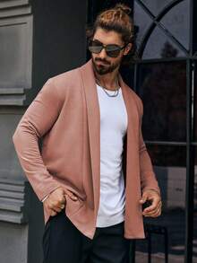 Manfinity Homme 男士纯色休闲长袖夹克，男士夹克，秋冬男装，冬季男士夹克，卡其色夹克 - 粉色 - 查看 6