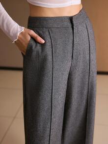 MOTF PREMIUM WOMEN'S LOOSE FIT WIDE LEG SEAM FRONT PANTS, AUTUMN/WINTER - Grey - View 2