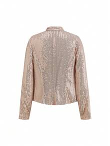 Ellevyn Jaqueta feminina elegante com camadas de miçangas na frente, ideal para festas e eventos formais. Perfeita para o Natal, inverno e Ano Novo, Dia de Ação de Graças. Blusa elegante com lantejoulas. - Champagne - Ver 9