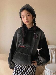 DAZY Girls' Hooded Denim Jacket - Black - View 7