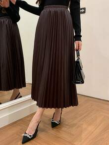 DAZY Women's Fashionable Elegant Waist Elastic Pleated PU Leather Skirt