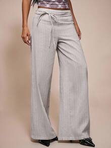 SHEIN BAE Pantalon ample décontracté à taille nouée pour femmes