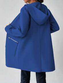EMERY ROSE Women's Autumn Long Sleeve Hoodie Jacket, Dropped Shoulder, Sweatshirt Material, Zipper Decor, Mid-Length, Casual - Blue - View 2