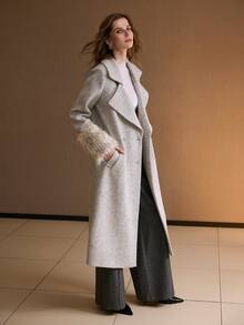 MOTF PREMIUM WOMEN WOOL DOUBLE BREASTED OVERCOAT, AUTUMN/WINTER - Grey - View 5