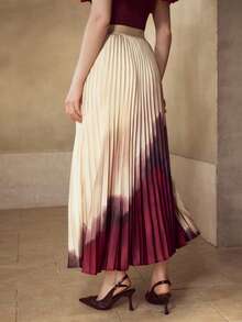 MOTF PREMIUM FLOWY COLORBLOCK PLEATED SKIRT - Apricot - View 4