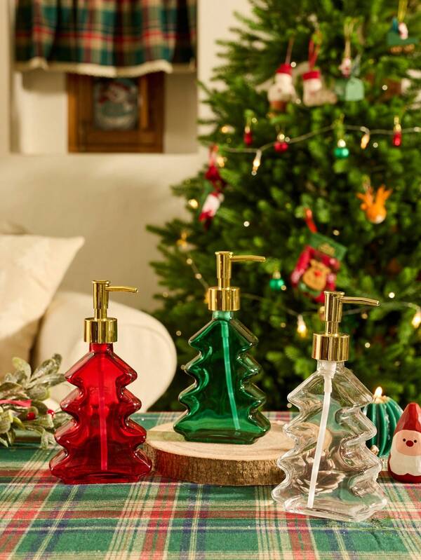 Cirelle 1 pieza Dispensador de jabón de vidrio con bomba en forma de árbol de Navidad, para jabón de manos, champú, gel de baño, decoraciones navideñas, cocinas, baños, regalos de Navidad