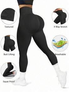 SHEIN Velisys 女式高腰褶皱日常健身紧身裤 - 彩色 - 查看 4