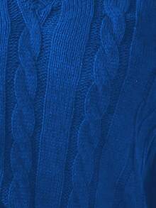 SHEIN PETITE 女式撞色 V 领落肩长袖麻花针织宽松套头衫 - 藍色 - 查看 7