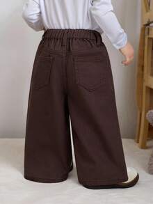 SHEIN 女婴卡其色口袋休闲宽松牛仔裤 - 咖啡棕 - 查看 2