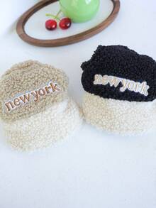 PETSIN 1pc宠物帽子猫狗通用秋冬加厚保暖棒球帽四色可选刺绣纽约露耳帽带可调节抽绳