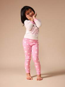SUMWON Girls Polka Dot Dream Sleep Pajama Set Long Sleeve Top With Matching Leggings For Casual And Vacation - Pink - View 1