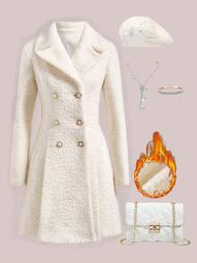 Ellevyn Áo khoác ngoài cổ tròn tay dài cài hai hàng khuy thời trang thu đông cho nữ - Màu be - Xem 14