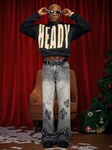 PAVTROS Jeans da uomo a gamba dritta con toppe ricamata, jeans messicani, Natale - Grigio Chiaro - Visualizzare 5