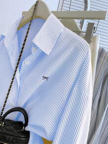 Resyla 女士休闲蝴蝶结图案前扣长袖衬衫，适合秋季、春季和夏季