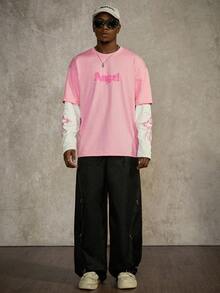 PAVTROS Manfinity Streetrush 男士街头风流行INS风3D立体翅膀刺绣T恤，适合户外音乐节、夜店、男友/老公礼物、周年纪念礼物、图案T恤、哥特风、街头服饰、保暖冬季、圣诞粉色系街头服饰 - 彩色 - 查看 5