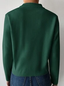 SHEIN Cottnline Women's Solid Color Half Zipper Sweater - Dark Green - View 2
