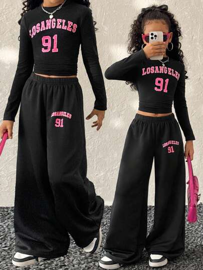 Coolane Kids Ropa de otoño para niñas preadolescentes, conjunto informal con estampado de letras y números, adecuado para otoño/invierno, vuelta al colegio, homecoming