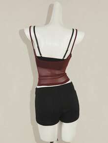 SHEIN ICON 女式红色透明吊带背心，搭配黑色蕾丝细肩带文胸，两件套 - 彩色 - 查看 7