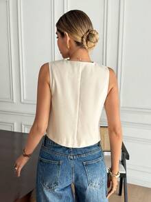 Serisse 女式时尚优雅无袖衬衫，配有海星形纽扣和口袋 - 白色 - 查看 3