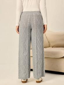 EMERY ROSE Relaxed & Loose Knit Flare Pants, Maximizing Comfort - Grey - View 2