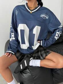 SHEIN Teen Girl Digital & Letter Print Soccer T-Shirt, Back To School, Suitable For Daily Wear