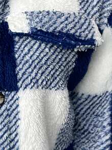 SHEIN Clasi Women's Plaid Reversible Fleece Jacket With Collar In Fall/Winter - Blue - View 7