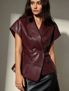 Aveloria Modichic 酒红色收腰设计夏季新款插肩袖时尚短袖 - 酒紅色 - 查看 2