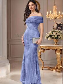 Coutiva 优雅刺绣露肩鱼尾裙摆正式晚礼服，适合婚礼宾客、毕业典礼、派对、圣诞节、秋冬季节、情人节等场合穿着。 - 紫丁香色 - 查看 4