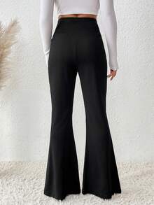 SHEIN LUNE 2025 新款女士休闲通勤度假不对称腰部修身纯色喇叭裤