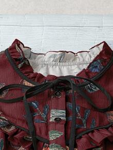 Linhara 加大码优雅夏日度假衬衫 - 酒紅色 - 查看 4